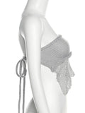 Momnfancy Grey 2 Pieces Tube Mesh Tie Slit Drawstring Chic Bodycon Photoshoot Baby Shower Maternity Maxi Dress