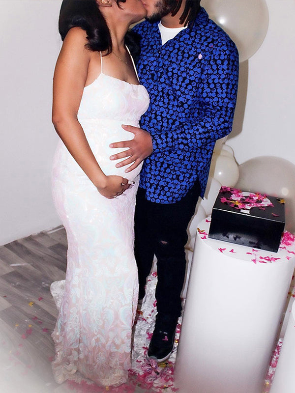 Momnfancy Colorful Sequins Bodycon Maternity Maxi Dress
