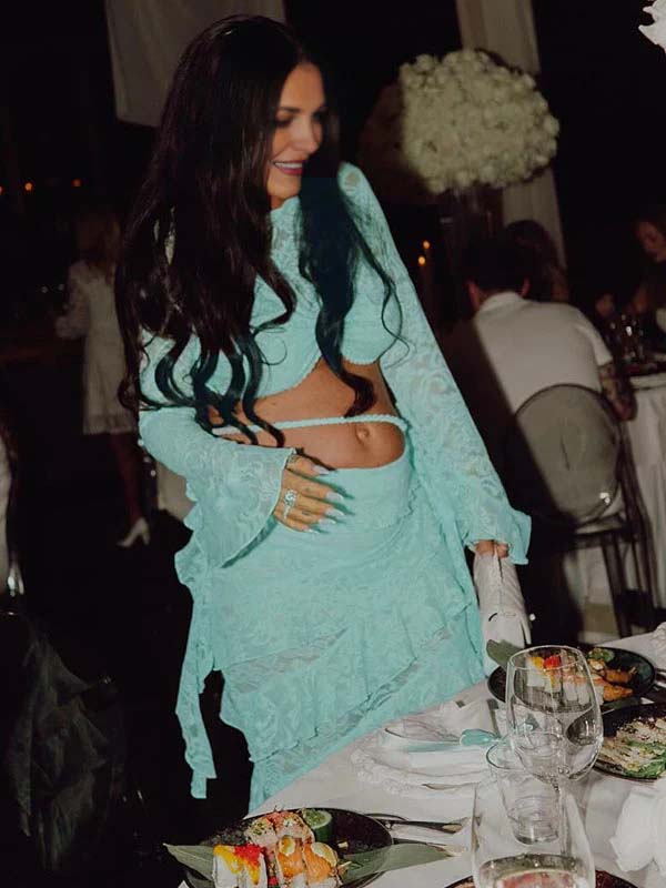 Momnfancy Lace Ruffle 2-in-1 Bodycon Patry Maternity Maxi Dress