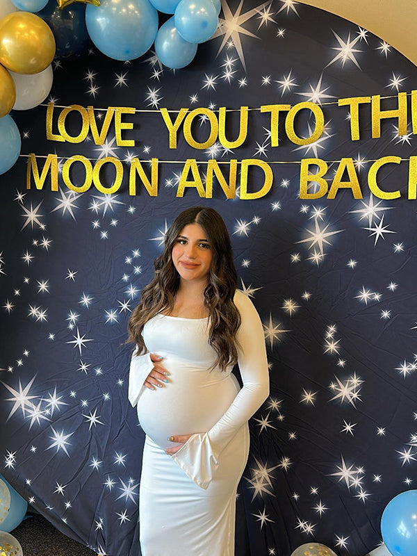 Momnfancy Elegant Long Sleeve Maternity Dress Ultimate Baby Shower Outfit White Bodycon Dress