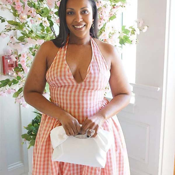 Momnfancy Halter Neck Plaid Flowy Photoshoot Party Maternity Dress