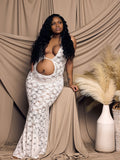 Momnfancy White Lace Cut Out Backless Sheer Photoshoot Maternity Maxi Dress