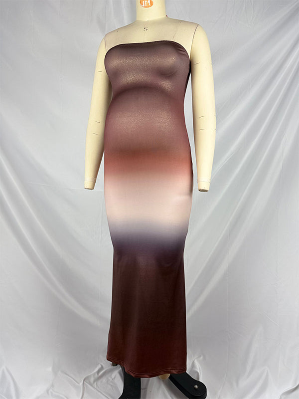 Momnfancy Bandeau Gradient Photoshoot Maternity Maxi Dress