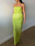 Momnfancy Spaghetti Strap Belly Friendly Backless Lace-up Cut Out Bandeau Babyshower Maternity Maxi Dress