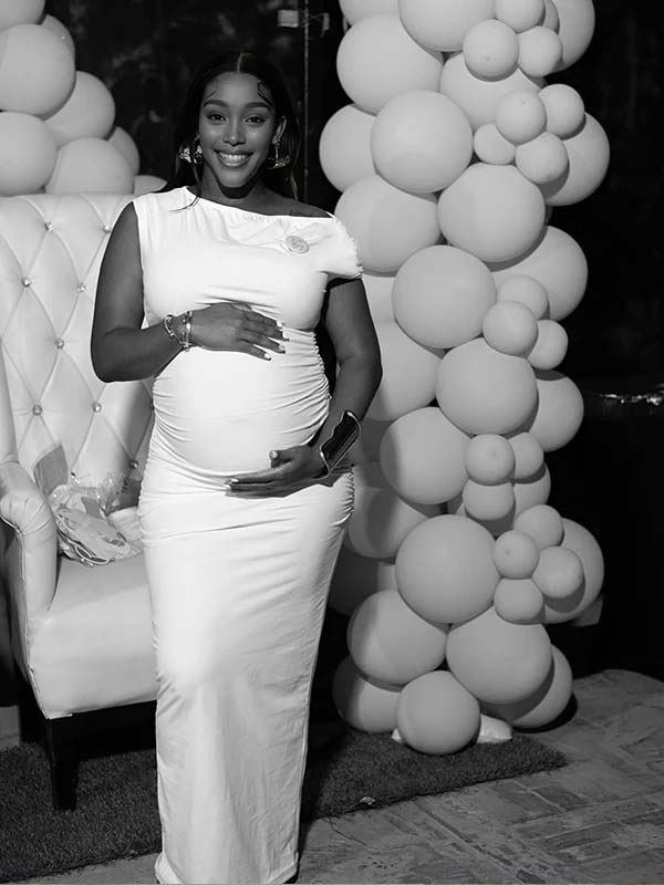 Momnfancy White Off Shoulder Bodycon Mermaid Party Cap Sleeve Baby Shower Maternity Maxi Dress