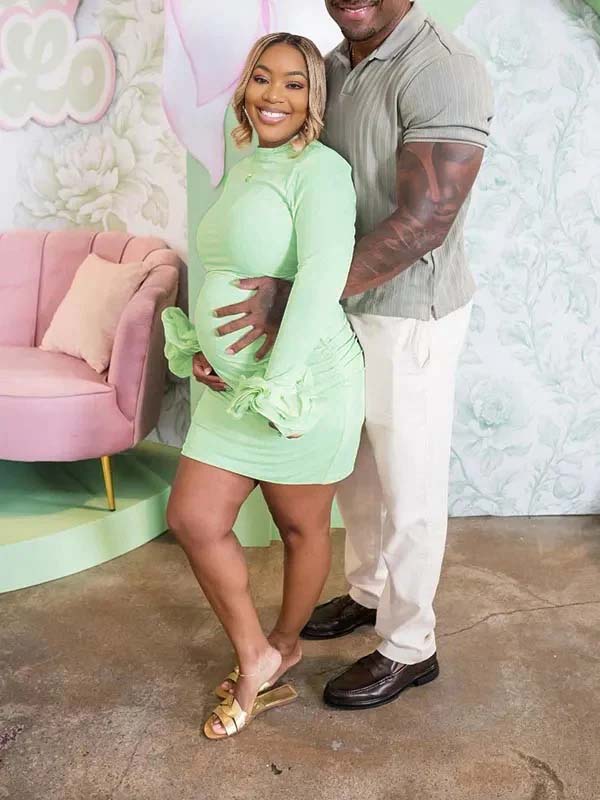 Momnfancy Green Ruffle Bodycon Long Sleeve Party Baby Shower Maternity Mini Dress