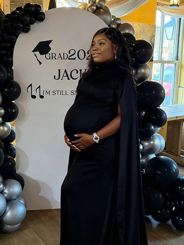 Momnfancy High Neck Spliced Cape Plus Size Party Evening Bodycon Maternity Baby Shower Maxi Dress