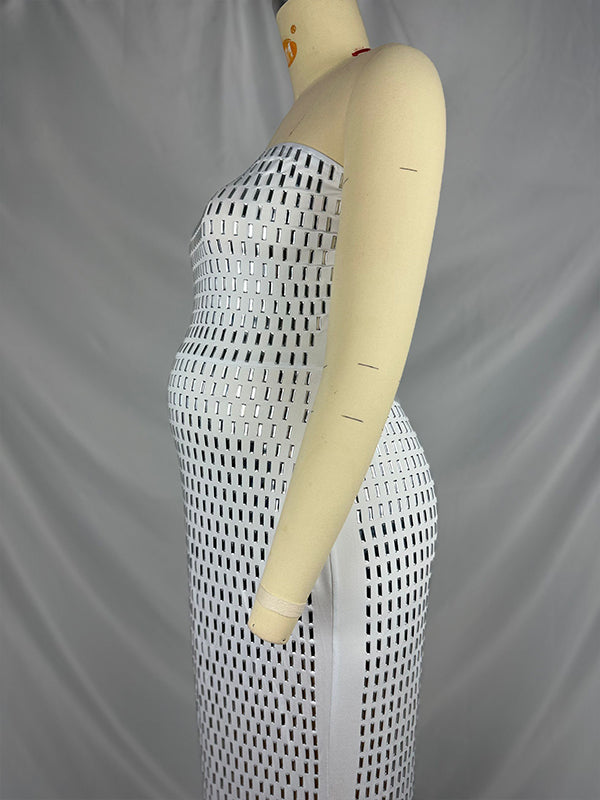 Momnfancy Glitter Diamond Rhinestone Bandeau Back Slit Bodycon Elegant Cocktail Party Maternity Photoshoot Maxi Dress