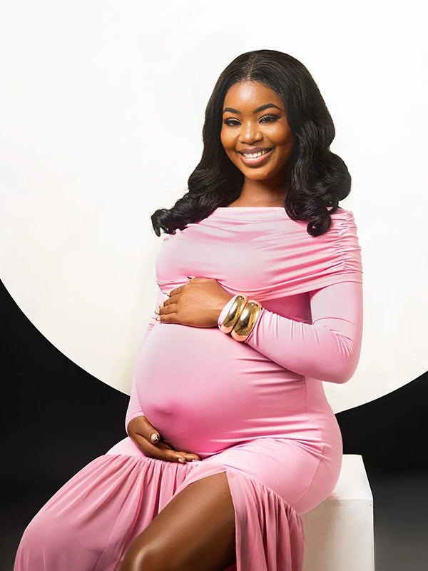 Momnfancy Off Shoulder Mesh Bodycon Mermaid Party Gown Photoshoot Maternity Maxi Dress