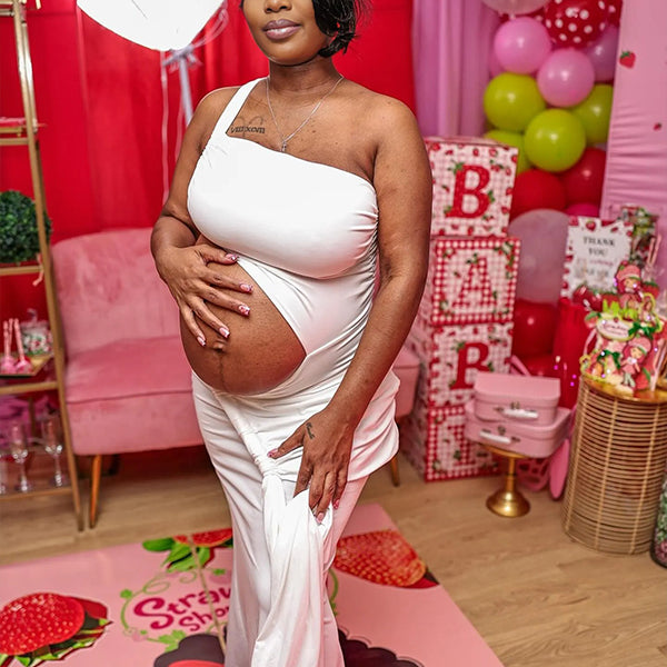 Momnfancy Twist Backless One Shoulder Maternity Maxi Dresses