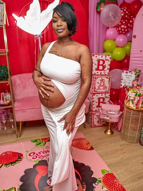 Momnfancy Twist Backless One Shoulder Maternity Maxi Dresses