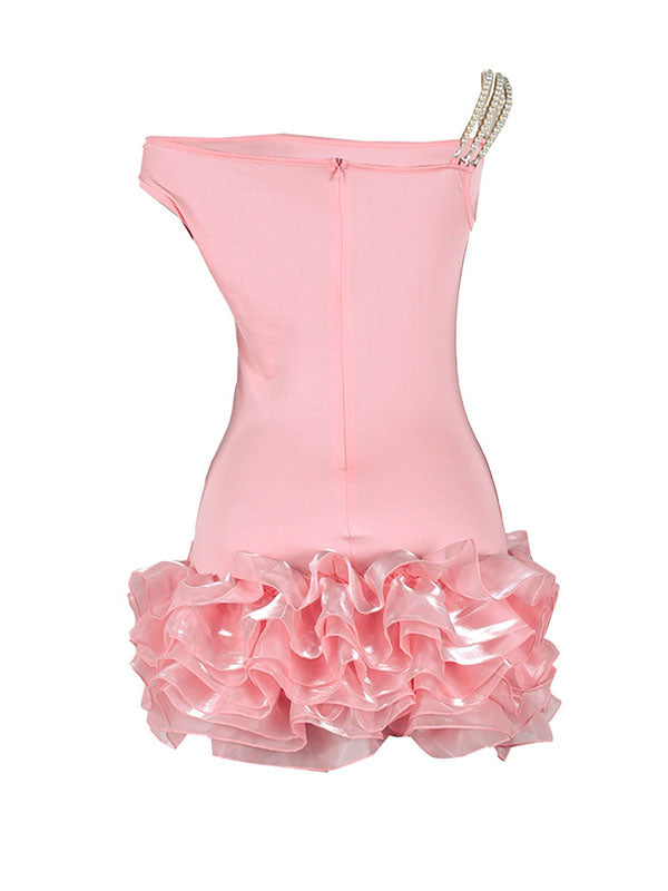 Momnfancy Pink Off Shoulder Peal Tulle Party Bodycon Maternity Mini Dress