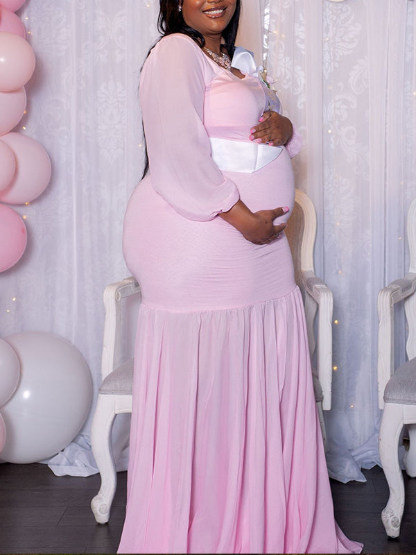 Momnfancy Mesh One Shoulder Ruched Irregular Mermaid Bodycon Cocktail Evening Gown Baby Shower Maternity Maxi Dress