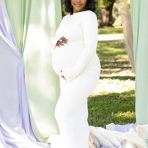 Momnfancy Backless Bodycon Waist-cinching Mermaid Photoshoot Maternity Maxi Dress