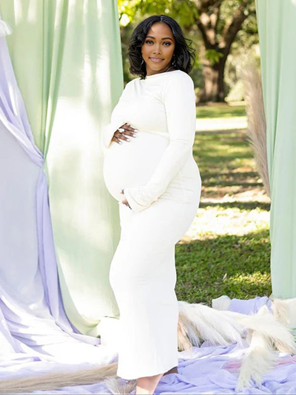 Momnfancy Backless Bodycon Waist-cinching Mermaid Photoshoot Maternity Maxi Dress