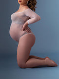 Momfancy White Off Shoulder Sparkly Maternity Photoshoot Body Rhinestones Crystal Bodysuit