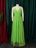Momnfancy Solid Grenadine Backless Slit Photoshoot Tulle Flowy Maternity Maxi Dress