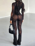 Momnfancy Black Mesh Flare Bell Bottom 2-in-1 Photoshoot Bodycon Bodysuit Streetwear Maternity Jumpsuit