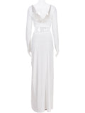 Momnfancy White 2-in-1 Cut Out Side Slit Drawstring V-neck Fashion Photoshoot Maternity Maxi Dress
