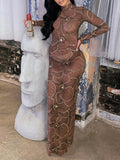 Momnfancy Maroon Bodycon Grenadine Transparent Floral Rhinestones Mermaid Chic Party Maternity Maxi Dress