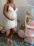 Momnfancy Spaghetti Strap Falbala Backless Babyshower Maternity Mini Dress