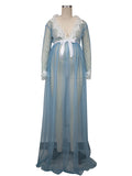 Momnfancy Lace Grenadine V-neck Split Front Robe Photography Props Maternity Photoshoot Maxi Dress