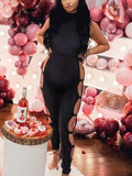 Momnfancy Black Bodycon Cutout Bare Waist Party Photoshoot Maternity Maxi Jumpsuit