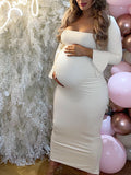 Momnfancy White Bodycon Bandeau Belly Friendly Flare Sleeve Babyshower Maternity Maxi Dress