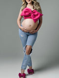 Momnfancy Rose Carmine BowKnot Bandeau Crop Photoshoot Photography Elegant Pregnancy Maternity Top Vest
