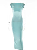 Momnfancy Backless Ruched Cap Sleeve Summer Party Club Fashion Bodycon Baby Shower Maternity Maxi Dress