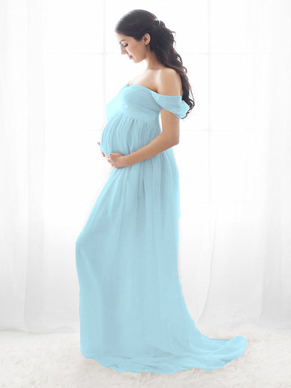 Slit Sweetheart Neckline Short Sleeve Maxi Dress Maternity Dress ...