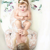 Momnfancy Sheer Lace V-neck Long Sleeve Pregnancy Photography Gown Maternity Milk Bath Photoshoot Dress