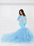 Momnfancy Lace Off Shoulder Mermaid Tutu Photoshoot Maternity Gowns For Babyshower Maxi Dress