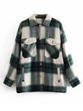 Momnfancy Plaid Pockets Turndown Collar Long Sleeve Top Shirt Maternity Jacket