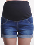 Momnfancy High Rise Stretch Pockets Buttons Denim Maternity Short Jeans