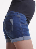 Momnfancy High Rise Stretch Pockets Buttons Denim Maternity Short Jeans