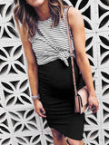 Momnfancy Striped Knot False 2-in-1 Bodycon Maternity Mini Dress