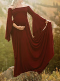 Momnfancy Off-shoulder Floor length Skirt Take Photos Plus Size Maternity Dress