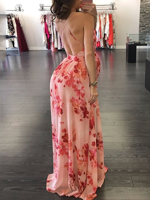 Momnfancy Flowers Backless Evening Party V-neck Sweet Maternity Maxi Dress