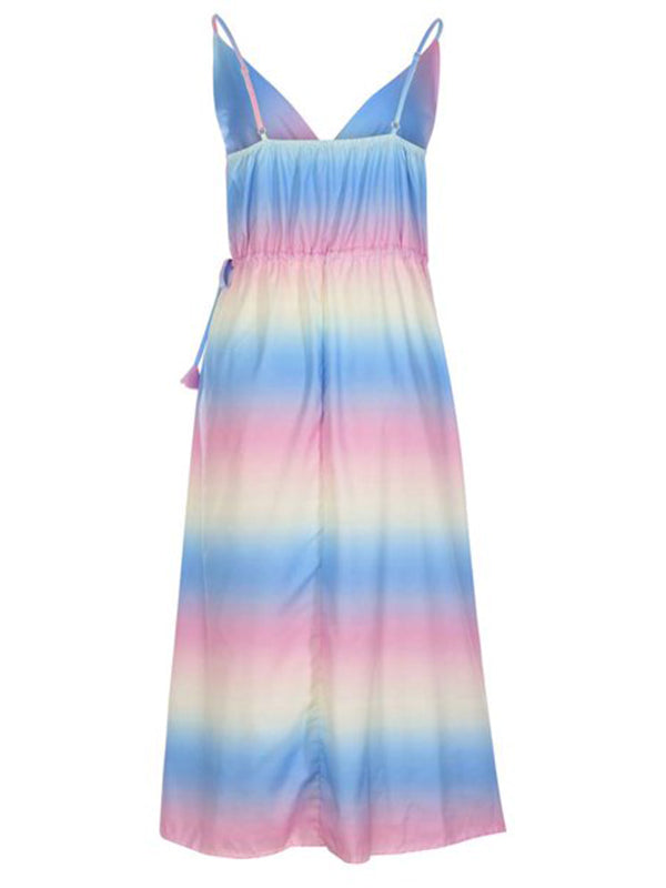 Momnfancy Pink-Blue Gender Reveal V-neck Sleeveless Spaghetti Strap Slit Maternity Maxi Dress