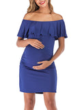 Momnfancy Ruffle Off Shoulder Bodycon Maternity Mini Dress