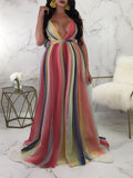 Momnfancy Rainbow Tulle Shoulder-Strap Deep V-neck Baby Shower Maternity Maxi Dress