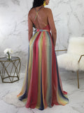 Momnfancy Rainbow Tulle Shoulder-Strap Deep V-neck Baby Shower Maternity Maxi Dress