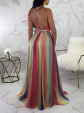Momnfancy Rainbow Tulle Shoulder-Strap Deep V-neck Baby Shower Maternity Maxi Dress