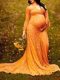 Momnfancy Lace Off Shoulder Mermaid Maternity Photoshoot Maxi Dress