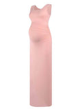 Momnfancy Solid Fitted Round Neck Sleeveless Maternity Maxi Dress