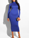 Momnfancy Solid Fitted Basic High Neck Bodycon Maternity Midi Dress