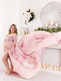Momnfancy Slit Grenadine Flowy Sleeve Photoshoot Maternity Maxi Dress