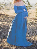 Momnfancy Bandeau Solid Off Shoulder Photoshot Maternity Maxi Dress