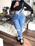 Momnfancy Ripped Destroyed Pockets Maternity Overall Long Dungarees Jumpsuit